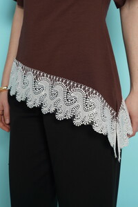 D 2991 ETEK UCU GÜPÜR T SHIRT - KAHVE #4