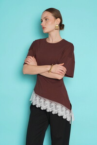 D 2991 ETEK UCU GÜPÜR T SHIRT - KAHVE