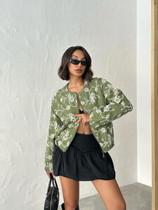 Floral Embroidered Zippered Jacket - Khaki | Topshow #2