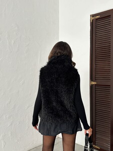 Yapay Kürk Kadın Toptan Yelek – Fermuarlı, Yumuşak Dokulu- SİYAH #5