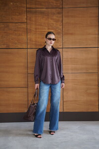 F 2076 PUANTİYELİ SATEN GÖMLEK - KAHVE #2