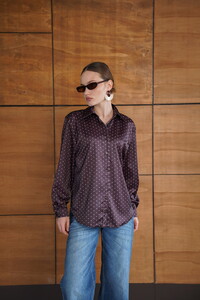 F 2076 PUANTİYELİ SATEN GÖMLEK - KAHVE #3