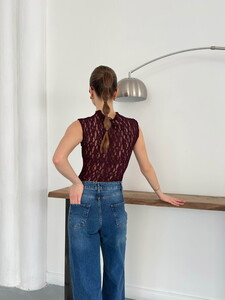 Sıfır Kol Dantel Bluz - Bordo | Topshow #5