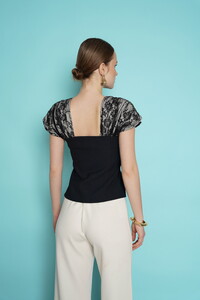 D 2994 OMUZ DANTEL DETAYLI KAYIK YAKA BLUZ - SİYAH #4