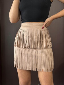 F 2030 PÜSKÜLLÜ SCUBA SÜET ETEK - VİZON #4