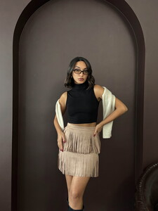 F 2030 PÜSKÜLLÜ SCUBA SÜET ETEK - VİZON #3