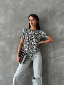 Topshow Küçük Leopar Leopar Baskılı Toptan Tişört #3