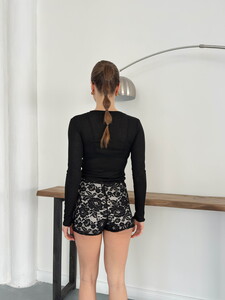 Topshow Dantel Toptan Şort - Siyah-D2940 #4