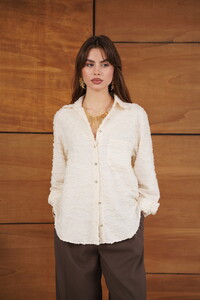 Topshow - Toptan Jakarlı Dokuma Gömlek - Krem #2