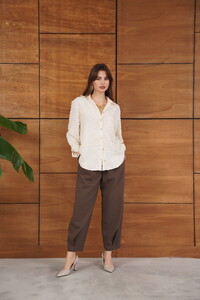 Topshow - Toptan Jakarlı Dokuma Gömlek - Krem #3