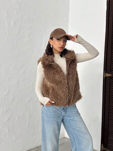 Yapay Kürk Kadın Toptan Yelek – Fermuarlı, Yumuşak Dokulu AÇIK KAHVE #3