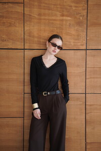 F 2088 YAKASI DANTEL DETAYLI SWEATSHIRT - SİYAH #2