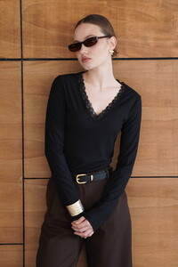 F 2088 YAKASI DANTEL DETAYLI SWEATSHIRT - SİYAH