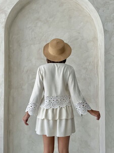 Dantel Detaylı Önden Bağlamalı Ceket - Taş | Topshow | F1946 #3