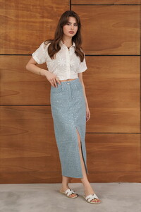 TOPSHOW Desen 1 Mavi Pullu Kot Toptan Etek | F1707