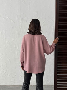 Topshow Pudra Siyah Nakışlı Cepli Keten Toptan Gömlek #4