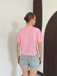 D 2910 ÇİÇEK DETAYLI TİŞÖRT - PEMBE #5