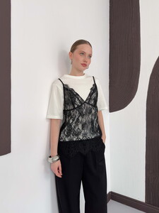 Penye Tunik Üstü Dantel Kısa Elbise - Krem | D3009 Topshow #2