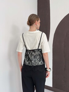 Penye Tunik Üstü Dantel Kısa Elbise - Krem | D3009 Topshow #5