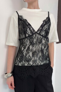 Penye Tunik Üstü Dantel Kısa Elbise - Krem | D3009 Topshow #4