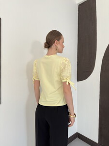 D 3111 BALON KOL NAKIŞLI CEPLİ T-SHIRT - SARI #5