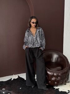 Payetli Oversize Kadın Ceket – Fermuarlı Işıltılı Şık Üst - Siyah Gümüş #3