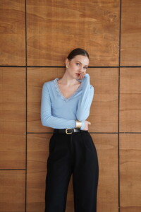 F 2088 YAKASI DANTEL DETAYLI SWEATSHIRT - MAVİ #3