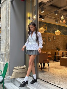 Topshow Beyaz Mavi Kemer Detaylı Toptan Gömlek #3