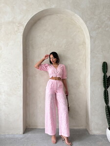 Embroidered Blouse with Trim Detail - Pink | Topshow #2