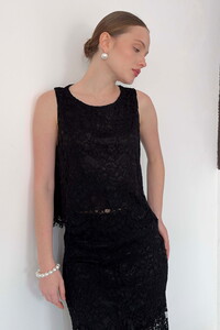 Dantel Kolsuz Bluz - Siyah | D3011 Topshow