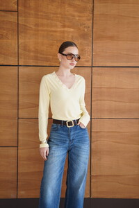 F 2088 YAKASI DANTEL DETAYLI SWEATSHIRT - SARI #3