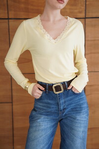 F 2088 YAKASI DANTEL DETAYLI SWEATSHIRT - SARI #4