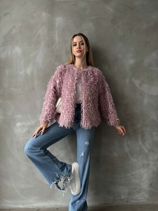 Topshow Lila Saçaklı Peluş Toptan Ceket #3