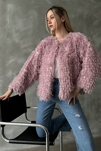 Topshow Lila Saçaklı Peluş Toptan Ceket