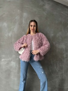 Topshow Lila Saçaklı Peluş Toptan Ceket #2