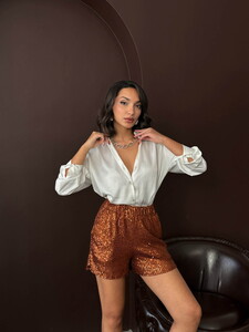 Topshow Taş  Pullu Toptan Abiye Şort - Kahve #2