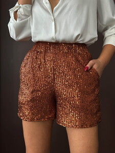 Topshow Taş  Pullu Toptan Abiye Şort - Kahve #4