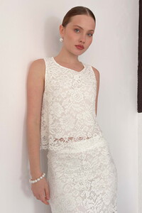 Dantel Kolsuz Bluz - Krem | D3011 Topshow #1