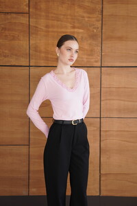 F 2088 YAKASI DANTEL DETAYLI SWEATSHIRT - PEMBE #2