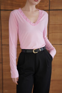 F 2088 YAKASI DANTEL DETAYLI SWEATSHIRT - PEMBE #4