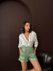 Topshow Taş  Pullu Toptan Abiye Şort - Açık haki #2