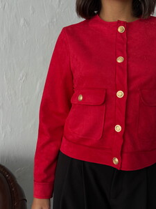 F 1800 SUET CEPLİ CEKET - KIRMIZI #4