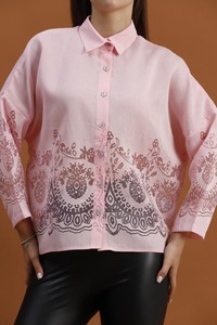 Topshow Pembe Dantel Detaylı Toptan Gömlek #4