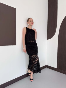 Dantel Uzun Etek - Siyah | D3012 Topshow #3