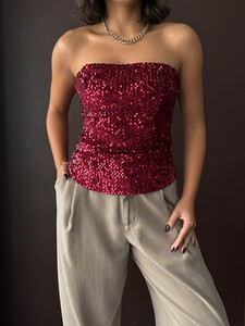 F 2056 ARKADAN FERMUARLI STRAPLEZ BLUZ - BORDO #4