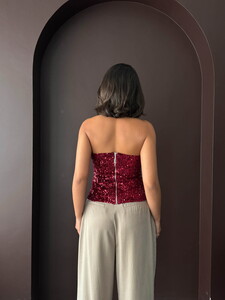 F 2056 ARKADAN FERMUARLI STRAPLEZ BLUZ - BORDO #5