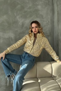 Fermuarlı Parlak Toptan Mont - Gold | TOPSHOW