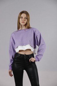 F Crop Toptan Bluz - Lila | TOPSHOW #3
