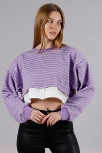 F Crop Toptan Bluz - Lila | TOPSHOW #1