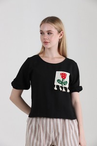 Topshow Siyah Çiçek Cepli Toptan Bluz